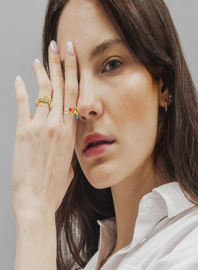 Yuanchu Anxiety Relief Gifts Figet Rings, 7 Pcs Anti Anxiety Gifts for Women Relief Items Fidget Thumb Ring Toys Adults Aura Rings for Women Stainless Steel - Image 5